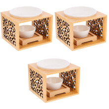 3Pcs Wooden Incense Burner Khaki Ceramic Oil Aroma Essential Oil Stove