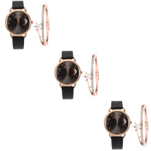 3Sets Zwarte Vrouwenhorloges Met Unieke Sterren Maan Armband