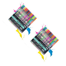 2Pièces Ensemble Stylos Gel Noir 48 Couleurs Fluorescentes Pour Peinture