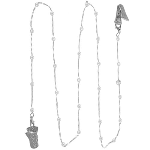 2Pièces Lanières Argentées Perles, -Lunettes Élégant