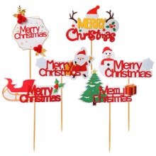 6Pcs Christmas Cake Toppers Bamboo Paper Picks Assorted Color Decor