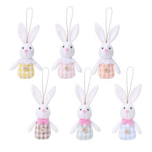 Enfeite de Páscoa Coelho para Pendurar, Coelho de Pelúcia Artesanal de 18 cm com Laço, Corpo Xadrez e Botões Rústicos – Decoração para