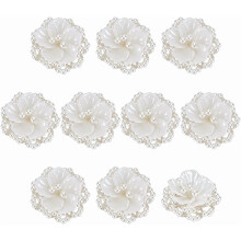 10pcs White Pearl & Bead Applique Flower Patches, Handcrafted Acrylic Sew-on Embellishments for Wedding Dress, Bag, DIY Craft – Compatible with