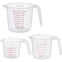 Ensemble de 3 tasses à mesurer en plastique (250 ml/500 ml/1000 ml) pour la pâtisserie, la cuisine et le mélange – Ustensiles de cuisine