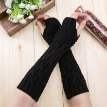 AWZXDE Lange, gestrickte, fingerlose Handschuhe für Damen und Herren, gerippte Winterhandschuhe mit offenen Fingern, Schwarz