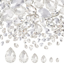 94pcs Clear Teardrop Rhinestones, 6 Sizes, Silver-Plated Back, Faceted Glass Gems for Craft, Jewelry Making