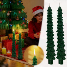 2 velas cônicas verdes em formato de árvore, sem perfume, de 25 cm (10"), para decoração de árvore de Natal, casa e festas – Compatíveis com