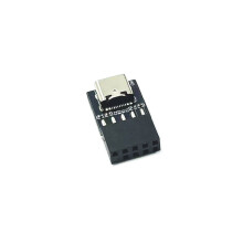 Adaptador de painel frontal USB 2.0 com conector interno de 9 pinos para USB-C, que estende a porta USB-C para desktops.