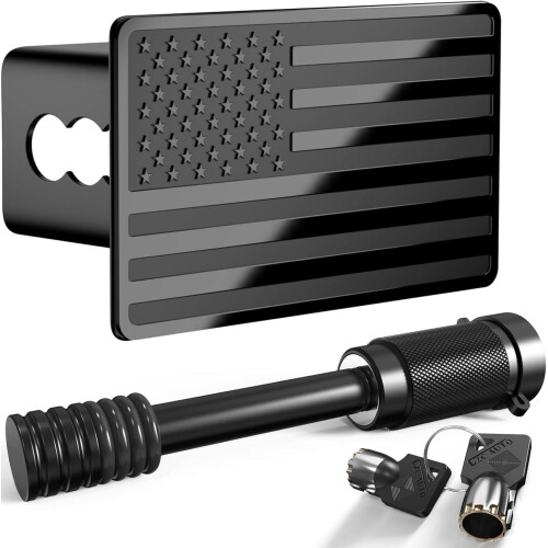 Capa de engate de reboque Heavy Flag em metal para receptores de 2 polegadas, capas de engate de reboque de 2 polegadas para acessórios (com trava