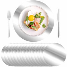 100 stuks ronde, zilverkleurige, wegwerpbare papieren placemats van 33 cm (13 inch), spiegelende zilverkleurige onderleggers voor bruiloften,