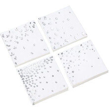 100 serviettes de cocktail argentées 3 plis, 12,7 x 12,7 cm, 4 motifs roses assortis, serviettes de bar jetables pour mariage, baby shower,