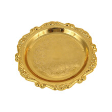 Golden Decorative Tray Vintage Carved Metal Food Tray,Dish Organizer for Dessert Snack Fruit Plate Wedding Festive Home Party Serving Tray(C)