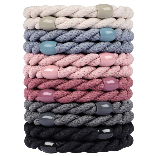 Lot de 12 élastiques à cheveux tressés doux, couleur unie, pour queue de cheval