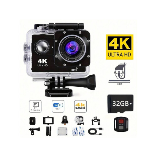 Κάμερα δράσης 1080P30FPS, αδιάβροχη κάμερα αθλητικών σπορ 12MP με οθόνη 2" και ευρεία