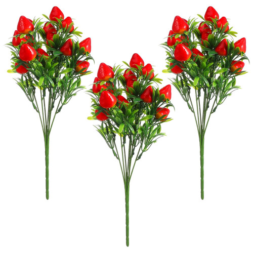 3Pcs Realistic Red Artificial Strawberry Branches for Wreaths and Table Decor