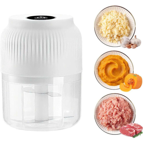 Electric Garlic Chopper, USB Wireless Veggie Cutter, 4 Sharp Stainless Blades – Compatible with All Kitchen Needs