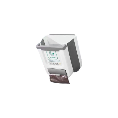 Leakproof foldable trash can for cabinet door mounting