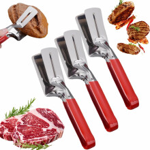 Grillklemme i rustfrit stål og spateltang med forlænget, skoldningsbeskyttende håndtag – til bøf, fisk, brød, hamburger, grill, pizza