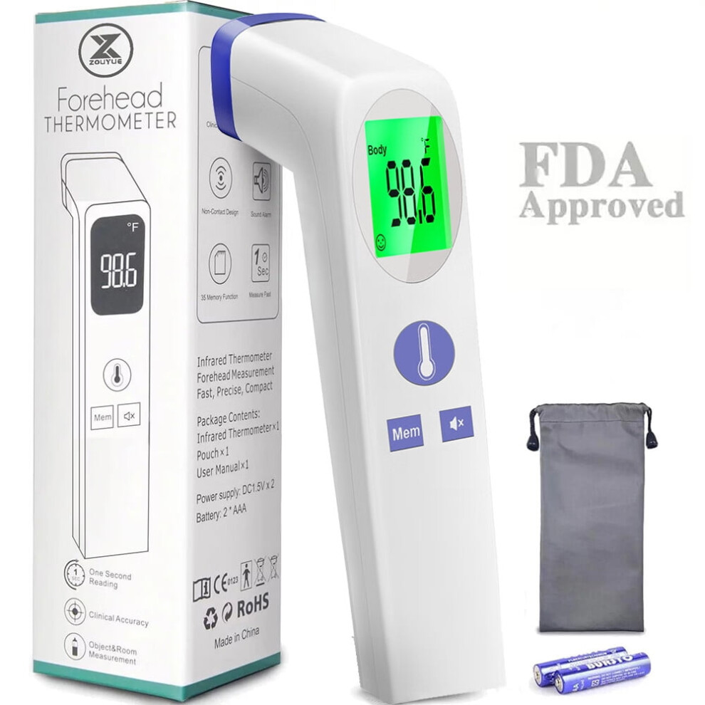 TIFOR No-Touch Forehead Thermometer for Adults & Kids, Infrared Touchless Baby Thermometer, Large Display, Mute Mode, Memory, Fever Alarm