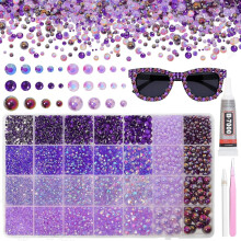 14000 count Purple Flatback Rhinestones and for Bedazzling Kit, 2-6mm Bedazzling Rhinestone, 4-10mm Flatback Rhinestones for Crafting DIY