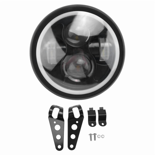 Farol de LED de 6,5 polegadas para motocicleta, com função HiLo e DRL, ideal para motos Cafe Racer. Inclui 1 farol (lâmpadas inclusas) e 2