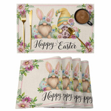 Easter Placemats Set of 1 Gnome Rabbit Ear Pink Daisy Green