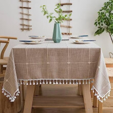 Cotton Linen Rectangular Tablecloth, Wrinkle Resistant & Waterproof, Machine Washable with Tassels, 55''x120'', for 10-12 Seats