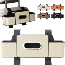 Organizador 3 em 1 para banco traseiro de carro com 2 porta-copos, ganchos, bolso para lenços de papel e espaço para celular/bebida/bolsa –