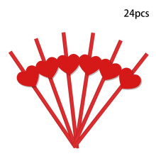 Pailles en papier à cœurs rouges (24 pièces), bâtonnets jetables pour boissons, sucettes de gâteau, cadeaux de mariage, décoration de fête de