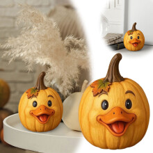 Figurka dyniowa zwierzątka gospodarskiego (kaczka) – zabawna dekoracja na Święto Dziękczynienia i Halloween, prezent na środek stołu w stylu