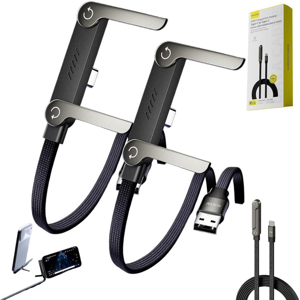 Sideways Phone Charger, 2-In-1 Invisible Holder & Stand Cable Â 240W Braided Fast Charging Cord, Compatible With Smartphones & Tablets 9499224054325