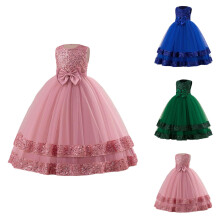 Pink Dress for Girls Long Sparkly Evening Gown – Full Sequin Coverage with Layered Bows, Glamorous Host Dress for Big Party & Social Events