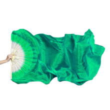 Pekkaxy Women Belly Dance Fan, Veil Colorful Long Folding Bamboo Fan, Imitation Silk Streamers Classical Dance Long Silk Fan