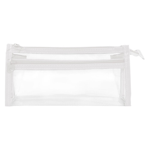 Double-Layer Transparent Pencil Case - Triangular Compartment Stationery Bag, Large Capacity, White