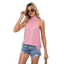 Regata rosa lisa com amarração no pescoço, tamanho P