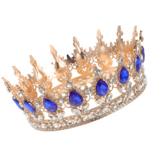 Wedding Headdress Bridal Tiara Rhinestone Crown Golden and Blue 1Pcs