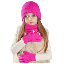 AWZXDE Children's Winter Solid Color Thickened Warm Solid Color Knit Hat Scarf Gloves Three-Piece Set for Kids Hot Pink