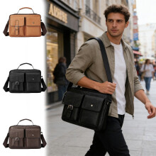 Pánska taška na notebook 11,5", aktovka z umelej kože s nastaviteľným popruhom, crossbody/taška cez rameno na pracovné a služobné cesty