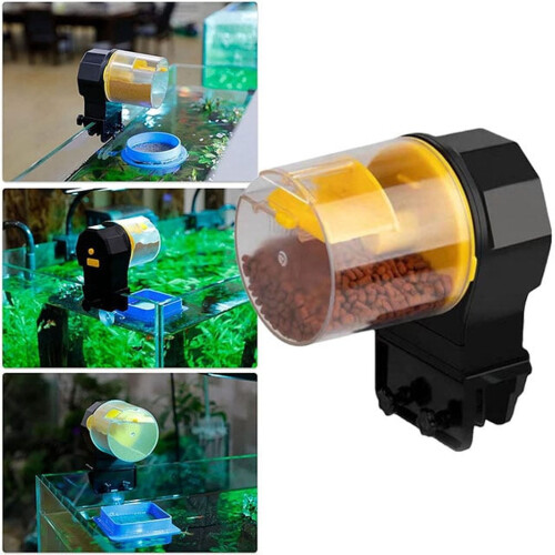 Automatic Fish Tank Feeder – Programmable 12/24H Timer, Compatible with Dry/Pellet/Flake Food, Sturdy Plastic, 1 Pack