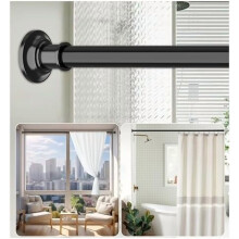 Extra Long Tension Curtain Rod 43-120", 1.1" Thick Heavy Duty Black, Stainless Steel, No Drilling, No Rust, Compatible with Standard Shower Curtains