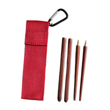 Reusable Foldable Detachable Travel Chopsticks with Storage Bag, Portable Wooden Red