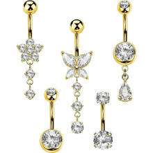 5PCS 14G Belly Button Rings for Women – Surgical Steel Navel Piercing Jewelry Set with CZ Butterfly/Flower Teardrop Barbell, Compatible with