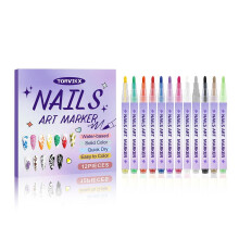 12pc 0.5mm Nail Art Pens, Quick-Dry Dotting & Liner Markers for DIY 3D Nail Designs