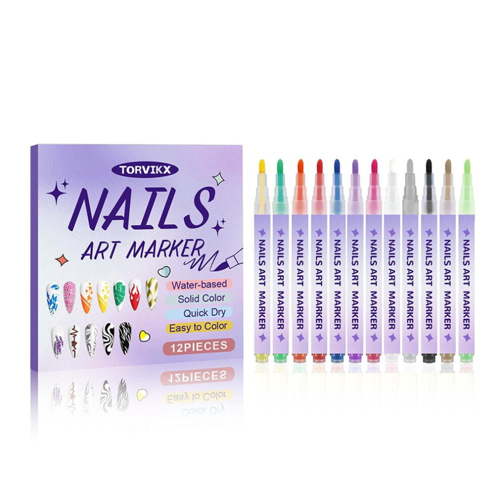 12pc 0.5mm Nail Art Pens, Quick-Dry Dotting & Liner Markers for DIY 3D Nail Designs