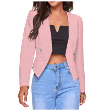 Cotton Linen Blazers for Women 3/4 Sleeve Casual Lapel Suit Jackets Open Front Single Button Office Formal Cardigan Pink, XL