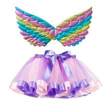 AWZXDE Kids Girls Rainbow Tutu Tulle Skirt For Girls Ballet Dance Party Performance Skirt With Winged Outfits Pink