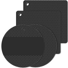 4-Pack Silicone Trivet Mats, Heat Resistant & Non-Slip, Dishwasher Safe, for Hot Pots/Pans – Black