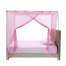 AUQ Canopy Bed Curtains for Twin Bed – Pink Princess Polyester Net Drapes, 4-Corner Design, Easy Install, Compatible with Twin Beds