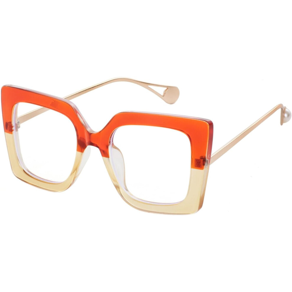 Square Blue Light Blocking Glasses for Women Thick Fashion Inlay Arm Eyewear Computer Eyeglasses