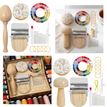 Mini Darning Loom Kit with 28 Hooks, 50-Color Threads, Mushroom+Egg Design – DIY Weaving & Repair Tool Compatible with Beginners, Jeans, Socks